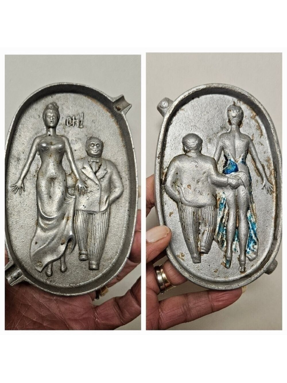 Vintage Novelty Erotic Naughty Risque Double-sided Cast Iron Ashtray